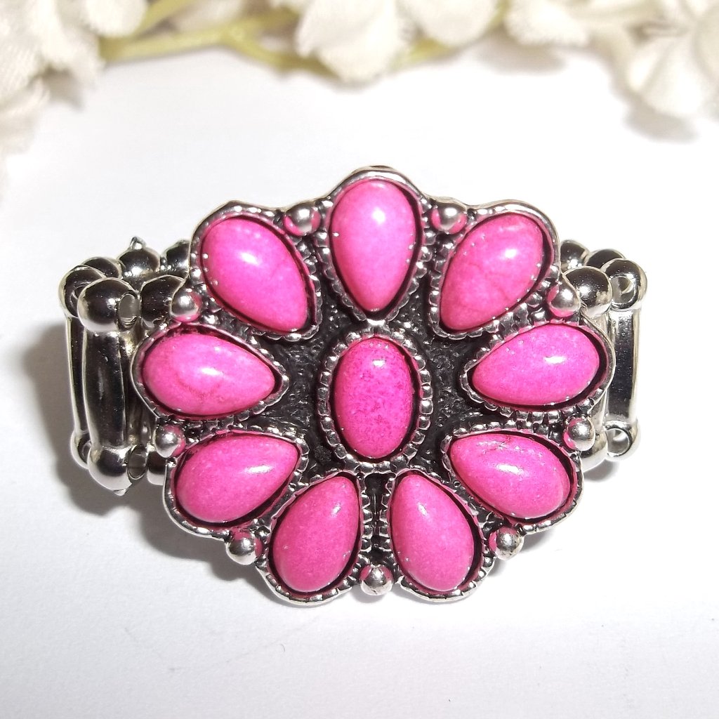 Hot Pink Ring Adjustable Size Stretch Band Flower Barbiecore Style Woman A944